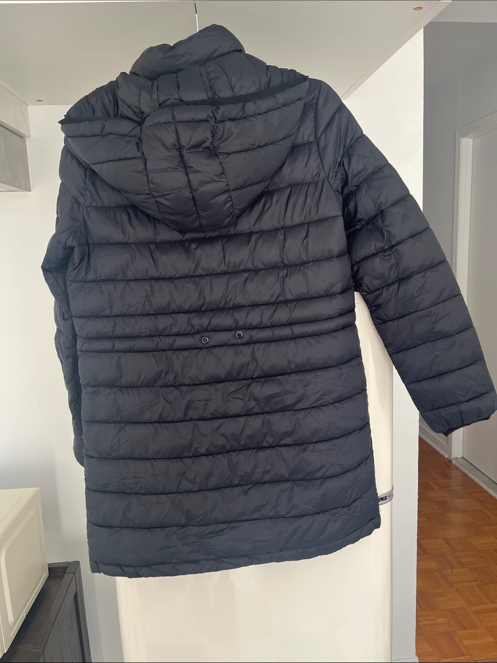 Zara Black Long Quilted Hooded Puffer Coat - Picture 2 of 2
